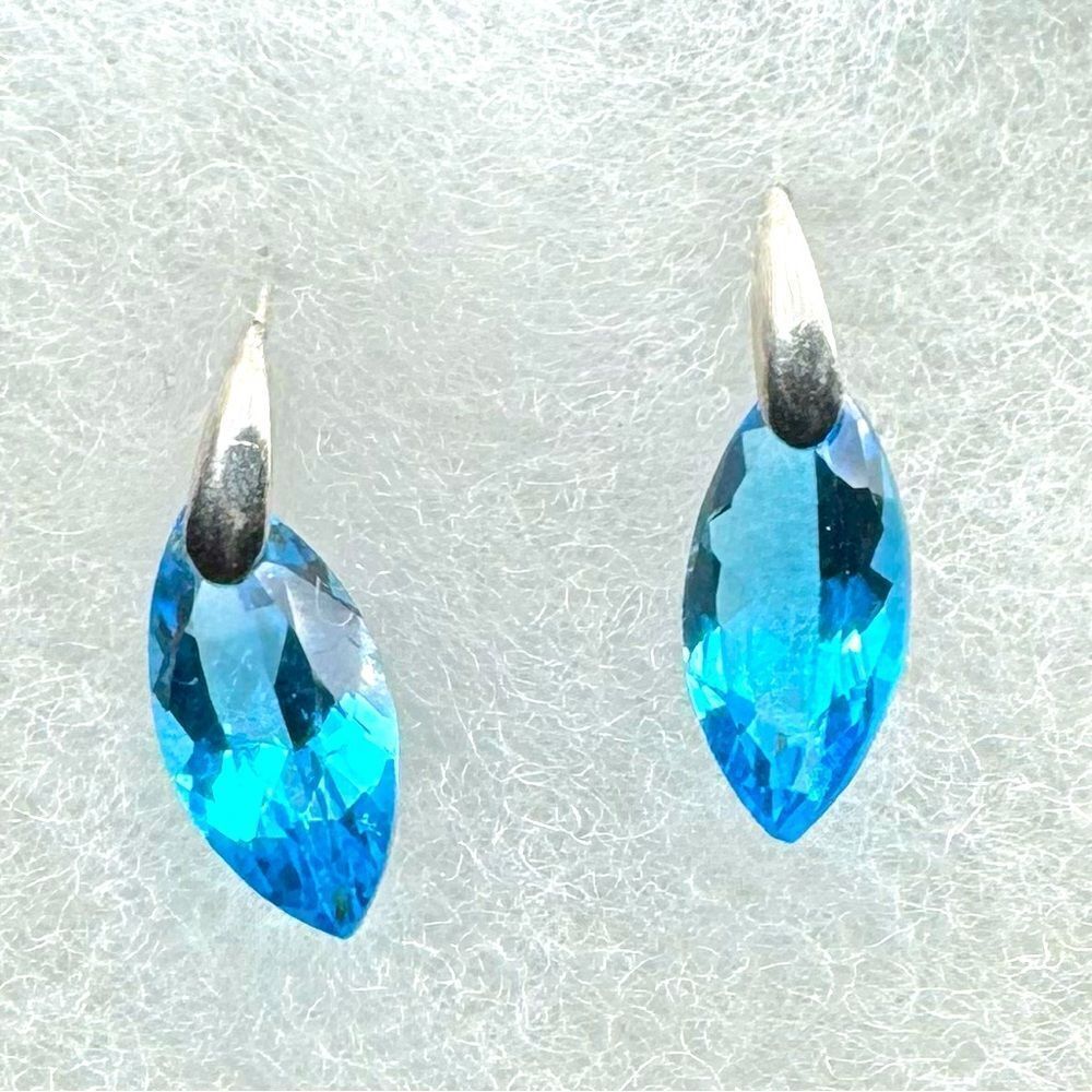 Authentic London Blue Topaz Drop Earrings Platinum Setting Preloved - Picture 7 of 8